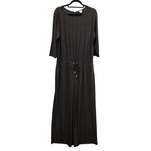Chicos Jumpsuit Womens 2P‎ Petite Brown 3/4 Sleeve Wide Leg Zip Back